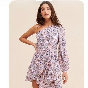 Yumi Kim One-Shoulder Floral Print Dress in Pink and Blue